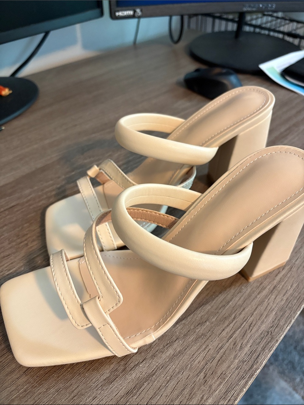 Women's Beige Block Heel Strappy Sandals